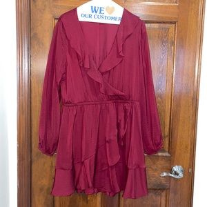 Burgundy long sleeve dress with low chest
